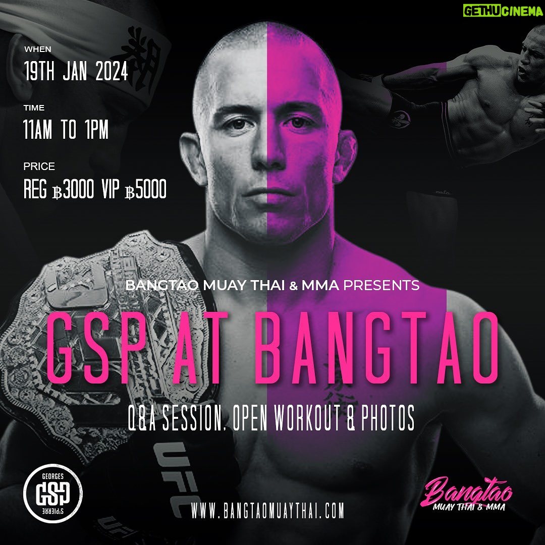 Georges St-Pierre Instagram - Georges St Pierre Is Coming To Bangtao ποΈ The former 2 Division UFC World Champion and UFC Hall Fame Fighter will be coming to @bangtaomuaythaimma π₯ Join us on the Friday the 19th January 2024 and experience: Q&A Session π€ Open Workouts π€Ό Pictures πΈ TICKETS ARE SELLING FAST π¨ This is your chance to meet a living legend of MMA, book your ticket now via the link in our bio π Tickets π« Regular 3,000 Baht VIP (limited available) 5,000 Baht Date & Time 19th Jan 2024 / 11am - 1pm See you all there π₯ #teambangtao Bangtao Muay Thai & MMA