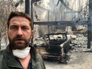 Gerard Butler Instagram - Returned to my house in Malibu after evacuating. Heartbreaking time across California. Inspired as ever by the courage, spirit and sacrifice of firefighters. Thank you @LosAngelesFireDepartment. If you can, support these brave men and women at SupportLAFD.org. Link in bio.