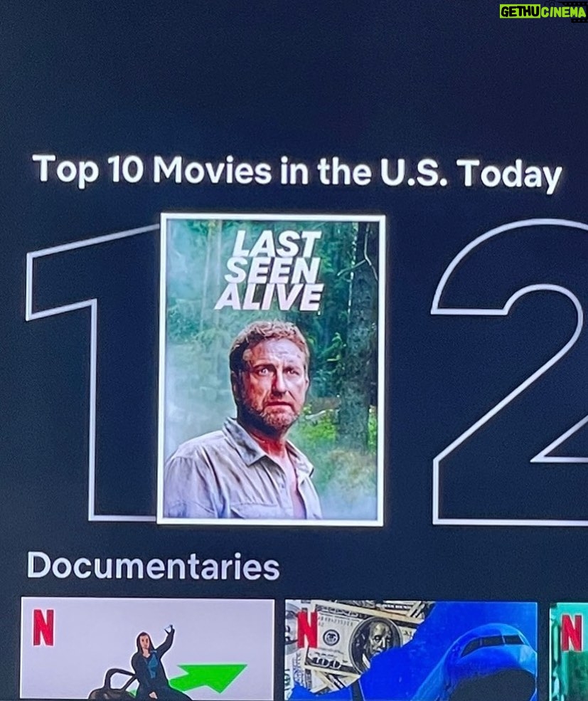 Gerard Butler Instagram - Blown away and happily surprised that Last Seen Alive went straight to Number 1 on Netflix. That’s so awesome. Thanks to all the fans for your support.  I’ll let you in on a little secret. I took this movie on as a fun challenge/experiment. I improvised the whole movie. I was only ever shown the first ten pages and even they were thrown away once we were on set. We shot the movie in 8 days. I was drawn to the idea of how it would feel stepping into scene after scene having no idea what was gonna be thrown at me. I’ve never taken on anything like that and it was both challenging and exhilarating. You can’t help but be in the moment.  Obviously there were certain parts where I would have to be guided in a general direction but mostly it was flying by the seat of my pants. Amazing work by the rest of the cast having to play off me given I had no idea what was about to come out of my mouth. And to our director Brian Goodman-love you brother. I would say shooting a feature film in 8 1/2 days ain’t for the faint of heart. Won’t be doing it again in a hurry.