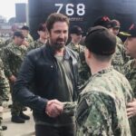 Gerard Butler Instagram - Me and my gang of misfits setting off to Groton Naval Base to show #HunterKiller. Always a privilege to visit and to see what true heroism looks like. Thank you for having me. Naval Submarine Base New London