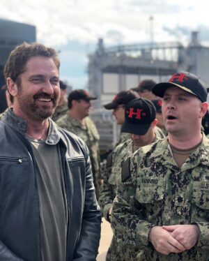 Gerard Butler Instagram - Me and my gang of misfits setting off to Groton Naval Base to show #HunterKiller. Always a privilege to visit and to see what true heroism looks like. Thank you for having me.