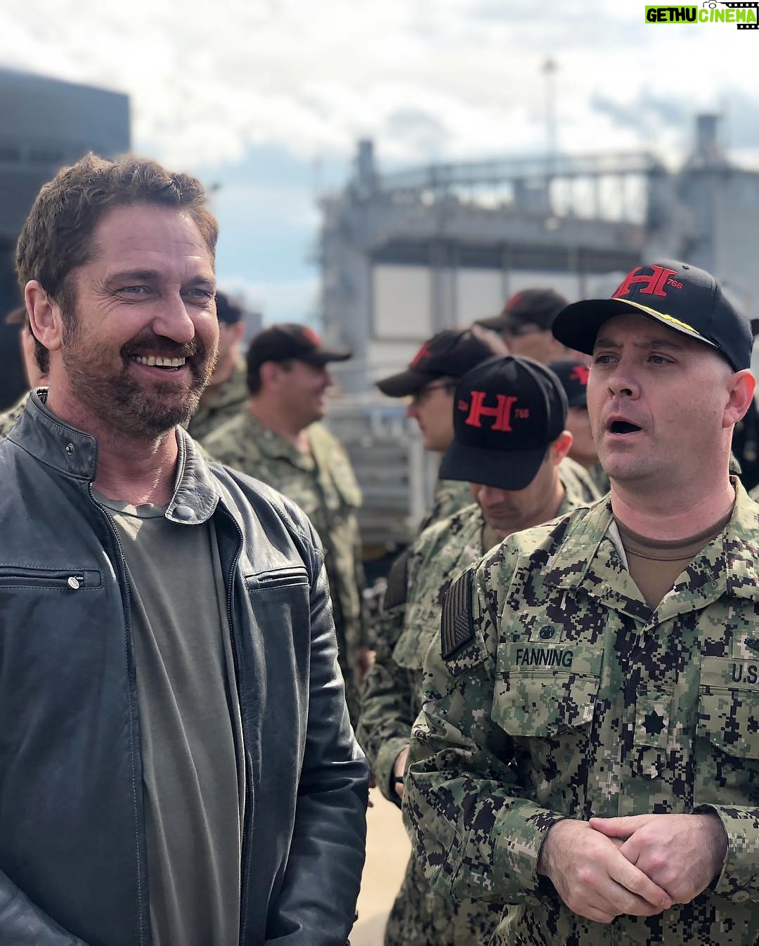 Gerard Butler - 128.9K Likes - Me and my gang of misfits setting off to Groton Naval Base to show #HunterKiller. Always a privilege to visit and to see what true heroism looks like. Thank you for having me.