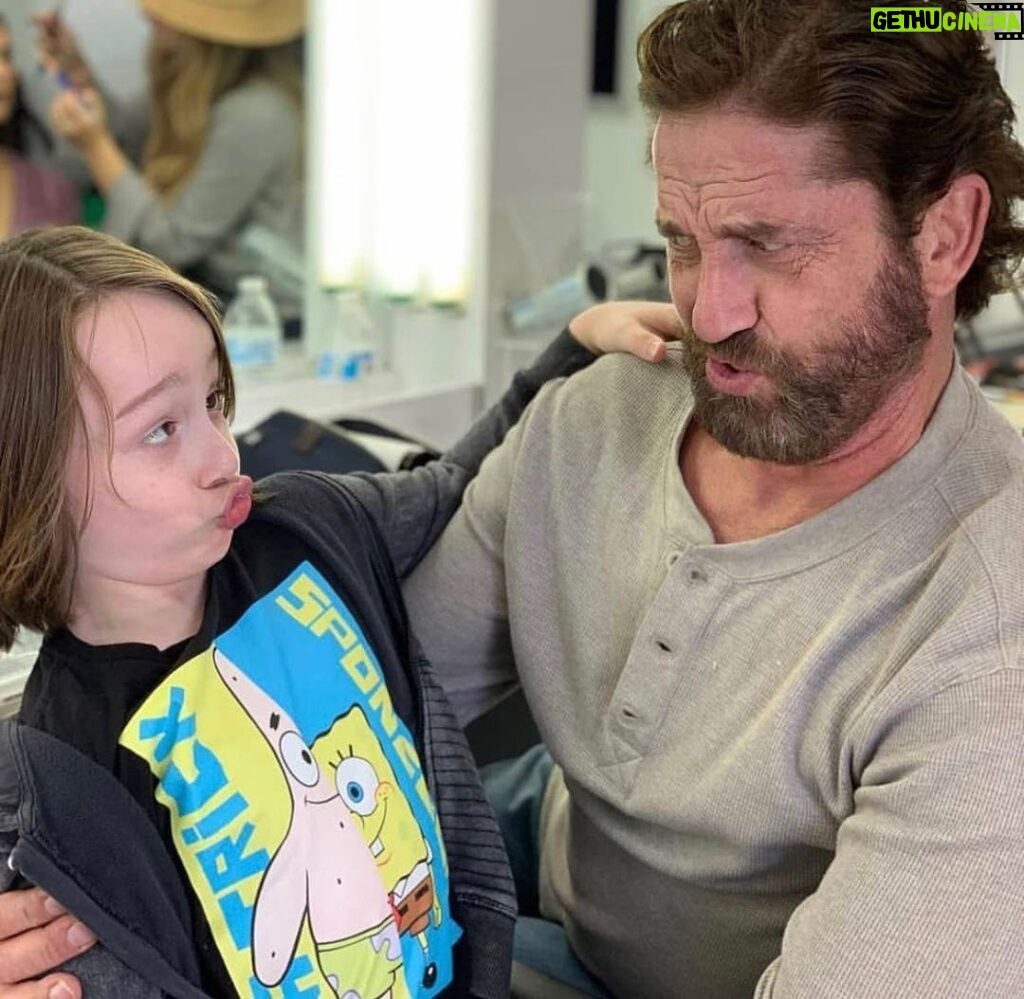 Gerard Butler Instagram - What can I say? We take this whole movie-making bit, pretty seriously! 🤪 @rogerdfloyd (my on-screen son) gives one helluva performance in #GreenlandMovie, don’t you agree?