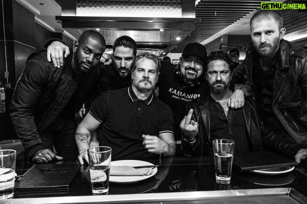 Gerard Butler Instagram - Saying goodbye to the #DenOfThieves boys with my favorite "spot the eyelash on my finger trick." We wrapped today. This shoot has been so good for my soul and these lads made it so. Sad to leave but now off to surfing and motorbike trips and some major snuggles.