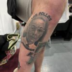 Giancarlo Esposito Instagram – Thank you @walescomiccon for such a wonderful weekend! Loved the #GusFring leg tattoo and head bust, and check out @nathanwyburnart’s natural element painting… MADE OUT OF COFFEE! 

#WalesComicCon = 10/10 👏🏽