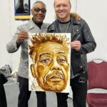 Giancarlo Esposito Instagram - Thank you @walescomiccon for such a wonderful weekend! Loved the #GusFring leg tattoo and head bust, and check out @nathanwyburnart’s natural element painting… MADE OUT OF COFFEE! #WalesComicCon = 10/10 👏🏽