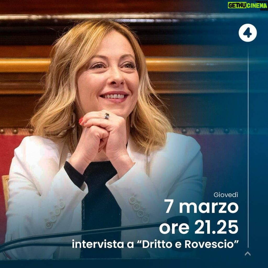 Giorgia Meloni Instagram - Questa sera sarò ospite del programma “Dritto e Rovescio” condotto da Paolo Del Debbio.