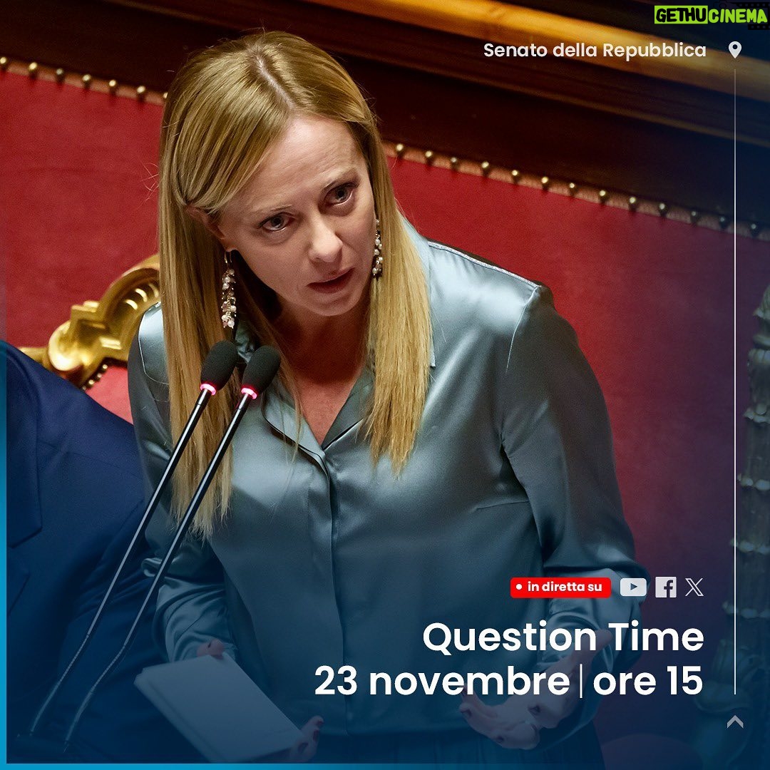Giorgia Meloni Instagram - Oggi, dalle ore 15, sarò al Senato della Repubblica per il Question Time. Potrete seguire la diretta sui miei canali social. Vi aspetto.