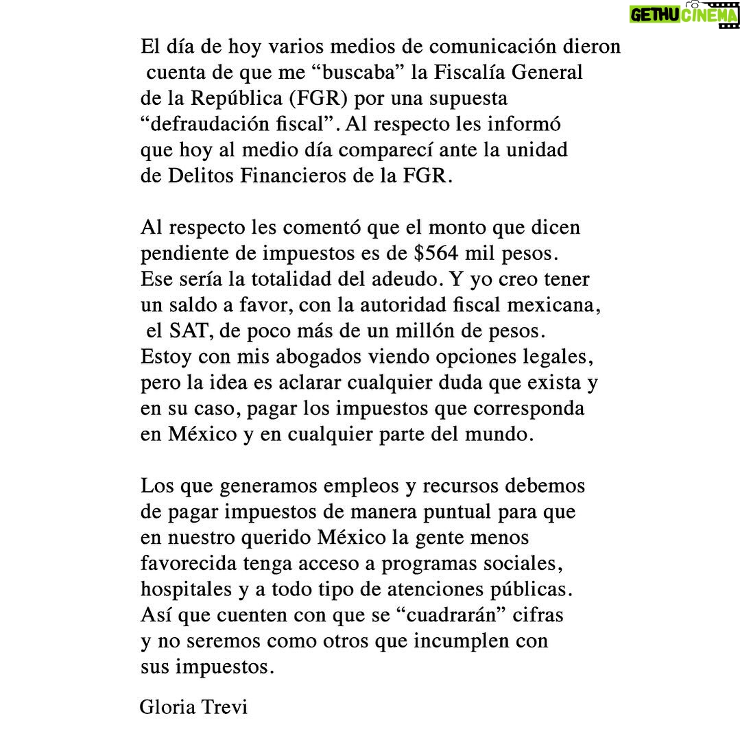 Gloria Trevi Instagram - Comunicado importante