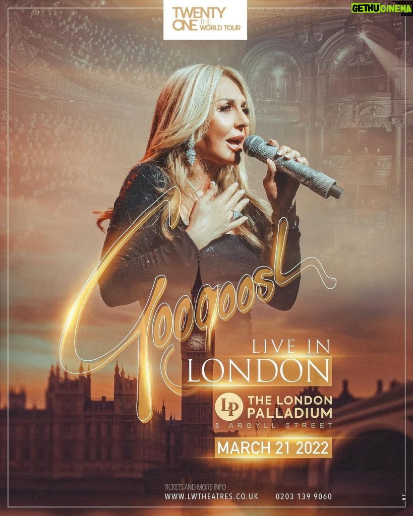 Googoosh Instagram - After 4 Years! Googoosh Live in London 🇬🇧 💻: lwtheatres.co.uk/whats-on/googoosh/ 📞: 0203 139 9060 The London Palladium March 21st #googoosh #21TheWorldTour 🌎 بعد از ۴ سال! کنسرت گوگوش در لندن 💫