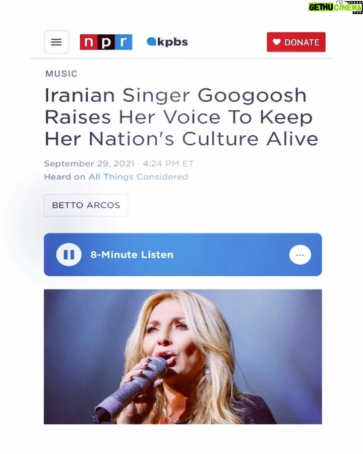 Googoosh Instagram - www.npr.org 📻 Singer Googoosh has been called "The Voice of Iran," but in 1979 her voice was silenced by the Islamic Revolution. This year, she's celebrating 21 years since she broke that silence, with a new album and a tour of North America that stops next in Washington, D.C. on Oct. 2. Interviewed in California a few days before the start of her tour, she says there's one reason she wants to continue singing in Farsi for the young generation: "Because I love my country." @tejarocho / @npr @virasb @pinkmartini Washington D.C.