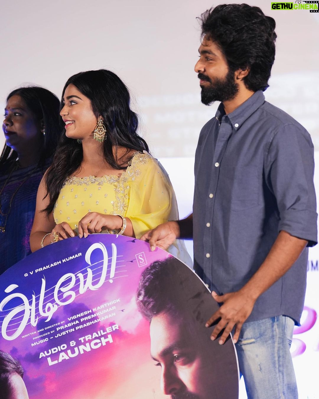 Gouri G Kishan Instagram - Senthazhini 💛✨ Glimpses from #AdiyaeTrailerLaunch last evening. Thank you for all the love for our trailer and songs 🥰 hearts are full. Link in bio ✨ Styled by @vynod.sundar Wearing @sameenasofficial @rimliboutique MUAH @rubyandroniartistry @renuka_makeup_and_hairstylist Photos by @ashokmak_photography Chennai, India