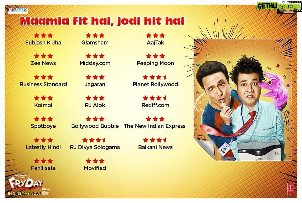 Govinda Instagram - Appreciate all your love, thank you for making #fryday a happy Friday :) Let your weekend start with Fryday 😊 #frydayreview @inboxpictures @abhishekdogra83 @fukravarun @diganganasuryavanshi
