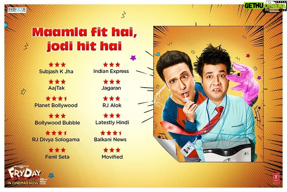 Govinda Instagram - Fryday ko Friday pe dekhlo, go watch it. Thanks for all the love. . . #fryday #frydayreview @inboxpictures @abhishekdogra83 @fukravarun @diganganasuryavanshi