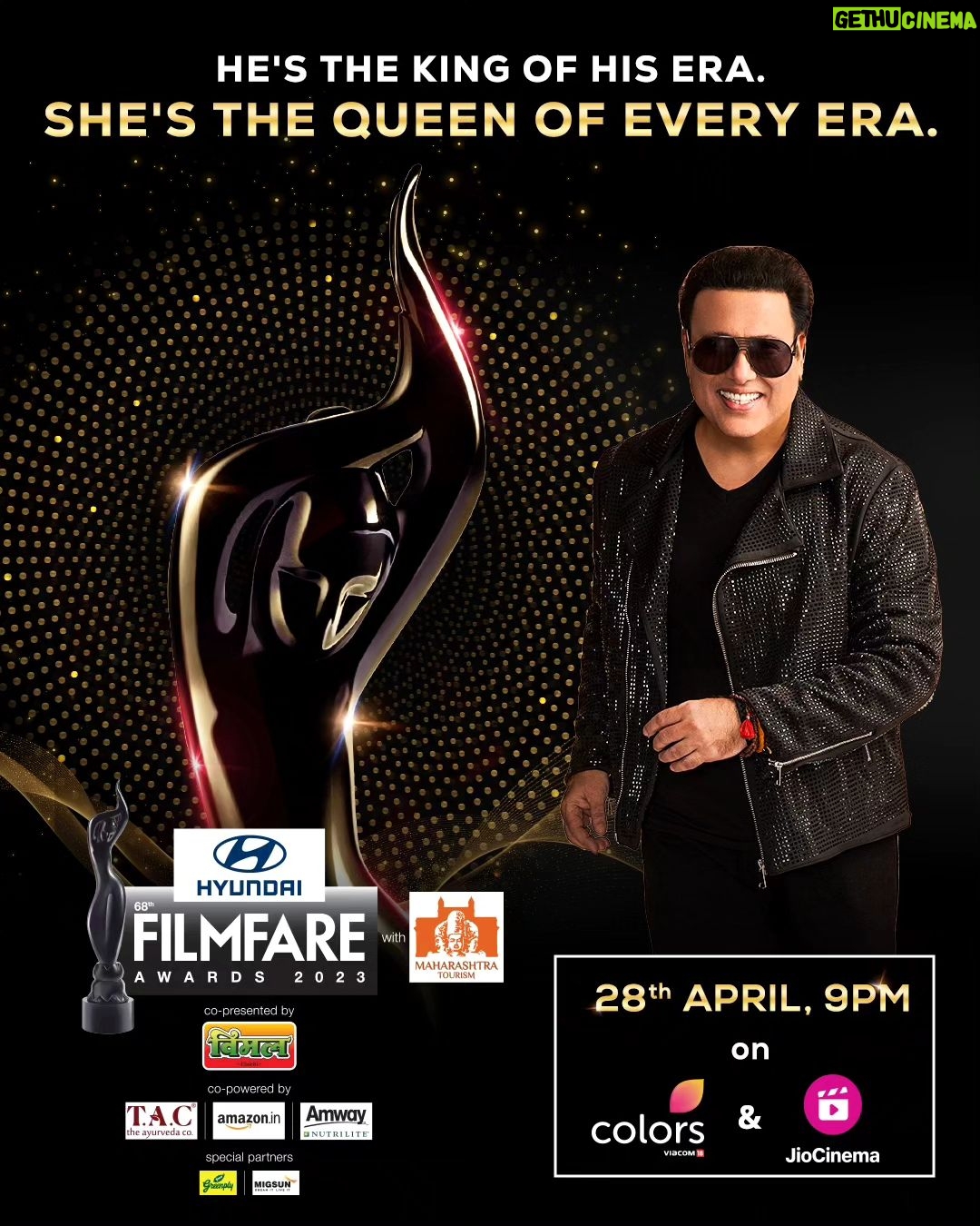 Govinda Instagram - The Black Lady and #Govinda are ready to rule all hearts with his bolting performance at the 68th #HyundaiFilmfareAwards2023 with #MaharashtraTourism. Tune into #Colors and #JioCinema today 9pm onwards to watch the show from anywhere.