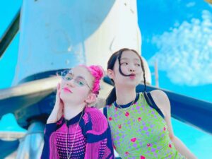Grimes Instagram - remembering the time me and @jennierubyjane got to climb rockets like.. 🧚🏻‍♀️🚀