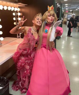 Grimes Instagram - Forgot to post these cuz I somehow caused myself to have a panic attack and went to the hospital yesterday which tbh was quite scary and I suppose it’s a good time to start therapy 😑😑😑. But nonetheless - wowwwww @mileycyrus is good live and so chill!  So grateful to the SNL team for being so kind and letting me sneak in as princess peach snd so proud of my beautiful E (which I know will upset the grimes fans so I apologize in advance) but he killed it 🤍