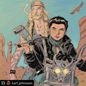 Gustaf Skarsgård Instagram - Check out my incredibly talented childhood friend’s new comic. Essential for all Vikings fans as it is about Norse mythology. (This picture is the two main characters but in a contemporary setting for the American release. #RepostPlus @karl_johnsson
- - - - - -
Today is the day Vei-volume 2 is released in the US from awesome publisher @insight_comics ! That means our english speaking friends now can read the whole saga of Vei. To celebrate this I made this image, at home with a sick three year old in my lap. He's the most patient little fellow, even though I didn't let him help with the coloring. I hope all our readers like the conclusion to Vei, and bring her with them in their hearts for further adventures. ❤🇺🇸 #veicomics #fantasycomics #karljohnsson #sarabelfgren #insightcomics #makingcomics #comicbookart #digitalart