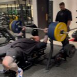 Hafþór Júlíus Björnsson Instagram – 232,5kg and back down work with 210kg for 3 reps. Not far off from my best ever bench so things are looking promising. Great workout with @ryanjterry and we did a posing session afterwards. Will post the whole thing on my YouTube channel. Stay tuned.