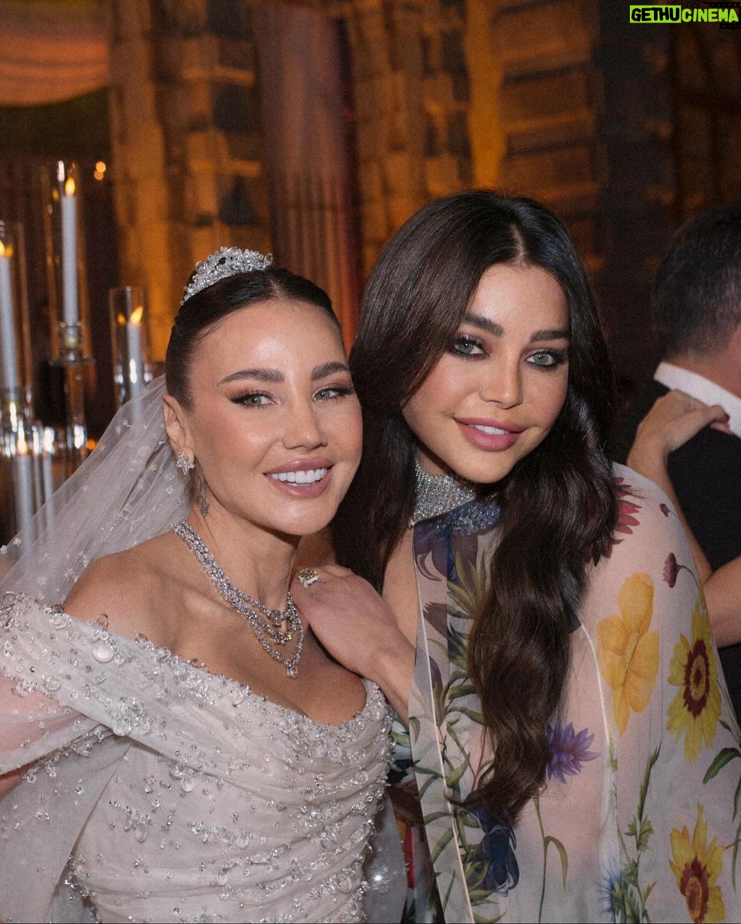 Haifa Wehbe Instagram - Happily ever after starts right here✨🤍🕊️ Ghina & Joe I wish you a lifetime of love, May your union brings unbelievable joy to your life 👰♀️ 🤵♂️🫶🏽 @ghinaghandourofficial @joe.s.aoun #haifawehbe Grand Hotel Sofar