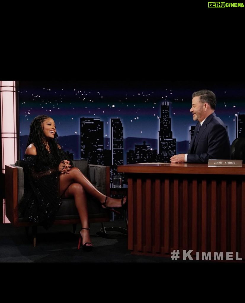 Halle Bailey Instagram - big thank you to @jimmykimmellive for having me come & get to speak a bit about this past year for me & our new film the color purple ♥️🥰✨