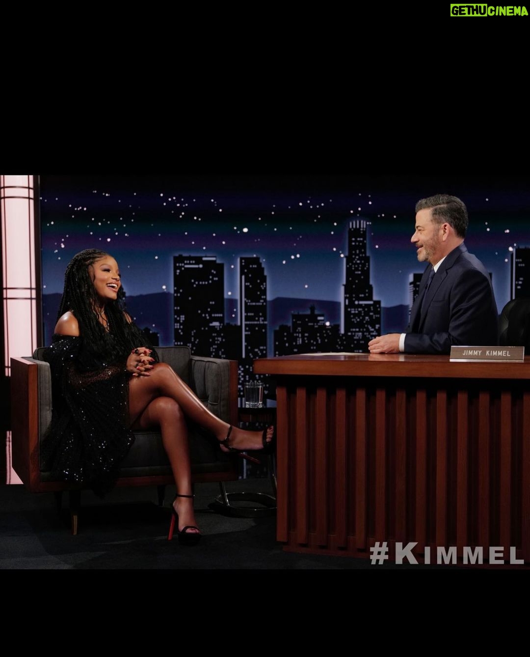 Halle Bailey Instagram - big thank you to @jimmykimmellive for having me come & get to speak a bit about this past year for me & our new film the color purple ♥️🥰✨