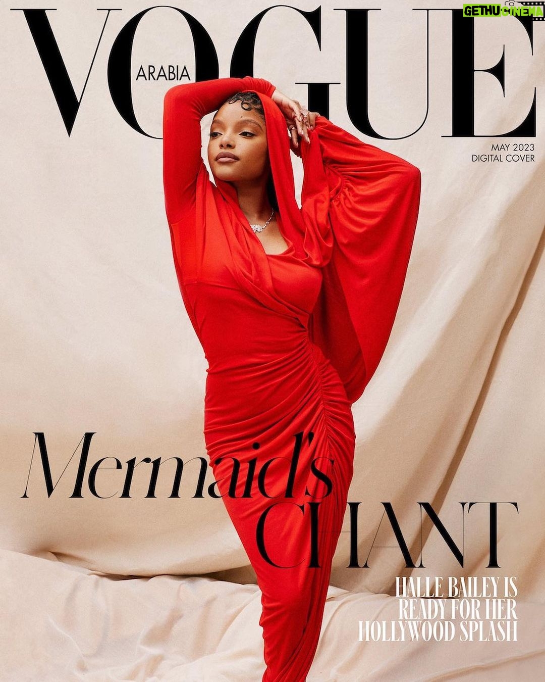Halle Bailey Instagram - thank you @voguearabia β€οΈ πΈ: @morellibrothers π: @beautybychrisc ππ½ββοΈ: @sparkyourhair Editor-in-chief: @mrarnaut Photography: @morellibrothers Fashion editor: @nat_westernoff Style: @juliamullerstyling Movement director: @liamlunniss Retouch: @creativpstudio Digitech: James Goethals Photo producer: @rafafarias88 Production: @allisonsam @monalita @sedukoproductions Prop designer: @tinker.lu Interview: @selinajulien