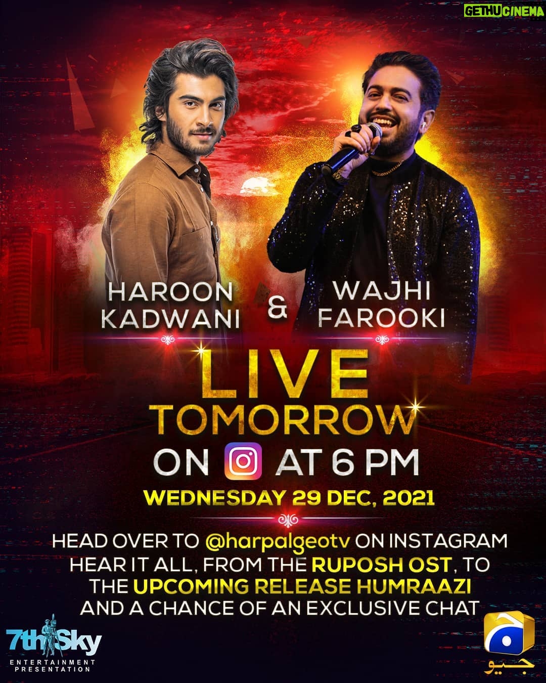 Haroon Kadwani Instagram - Haroon Kadwani & Wajhi Farooki going live tomorrow on Instagram! Tune in at 6 pm to become part of the exclusive chat as well as catch an unplugged performance by @wajhifarookiofficial #Humraazi #Ruposh #GeoEntertainment #HarPalGeo #7thSkyEntertainment #AbdullahKadwani #AsadQureshi #AliFaizan #NooraMakhdoom #HaroonKadwani #KinzaHashmi #WajhiFarooki @abdullah.kadwani @asadaqureshi @harpalgeotv @haroonkadwani @7thskyentertainment