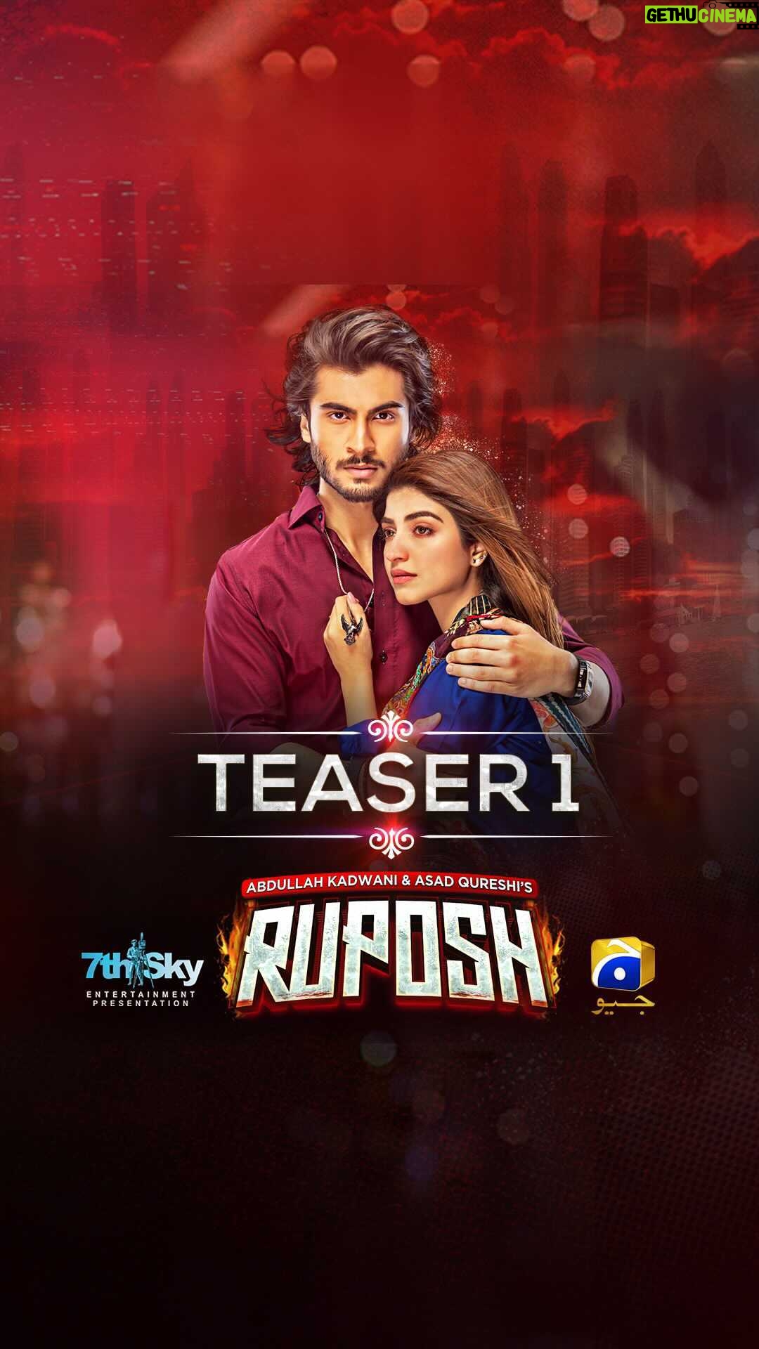 Haroon Kadwani Instagram - Thrilled to present you with the first teaser of Ruposh. Come witness the pain and suffering in love. @abdullah.kadwani @asadaqureshi @ali.faizan.338 @kinzahashmi @harpalgeotv @7thskyentertainment @mariekhan1