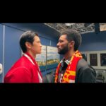 Harry Shum Jr. Instagram - There will be Gold, Red and Yellow blood shed over here 😂 Bit of a @49ers vs @chiefs rivalry with @anthilll on set of @greysabc —- #superbowl #49ers #chiefs #Sport #BTS #nfl