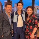 Harry Shum Jr. Instagram - Quick trip to NYC and snuck in a fun chat with these two 💙 @ryanseacrest & @ktqlowes @livekellyandryan @greysabc Styled by: @warrenalfiebaker Grooming: @melissa.dezarate Live with Kelly and Mark