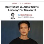 Harry Shum Jr. Instagram - Honored to be joining this iconic show 💥 💥 💥 @greysabc @abcnetwork @shondarhimes @kristavernoff @ellenpompeo @therealdebbieallen #greysanatomy