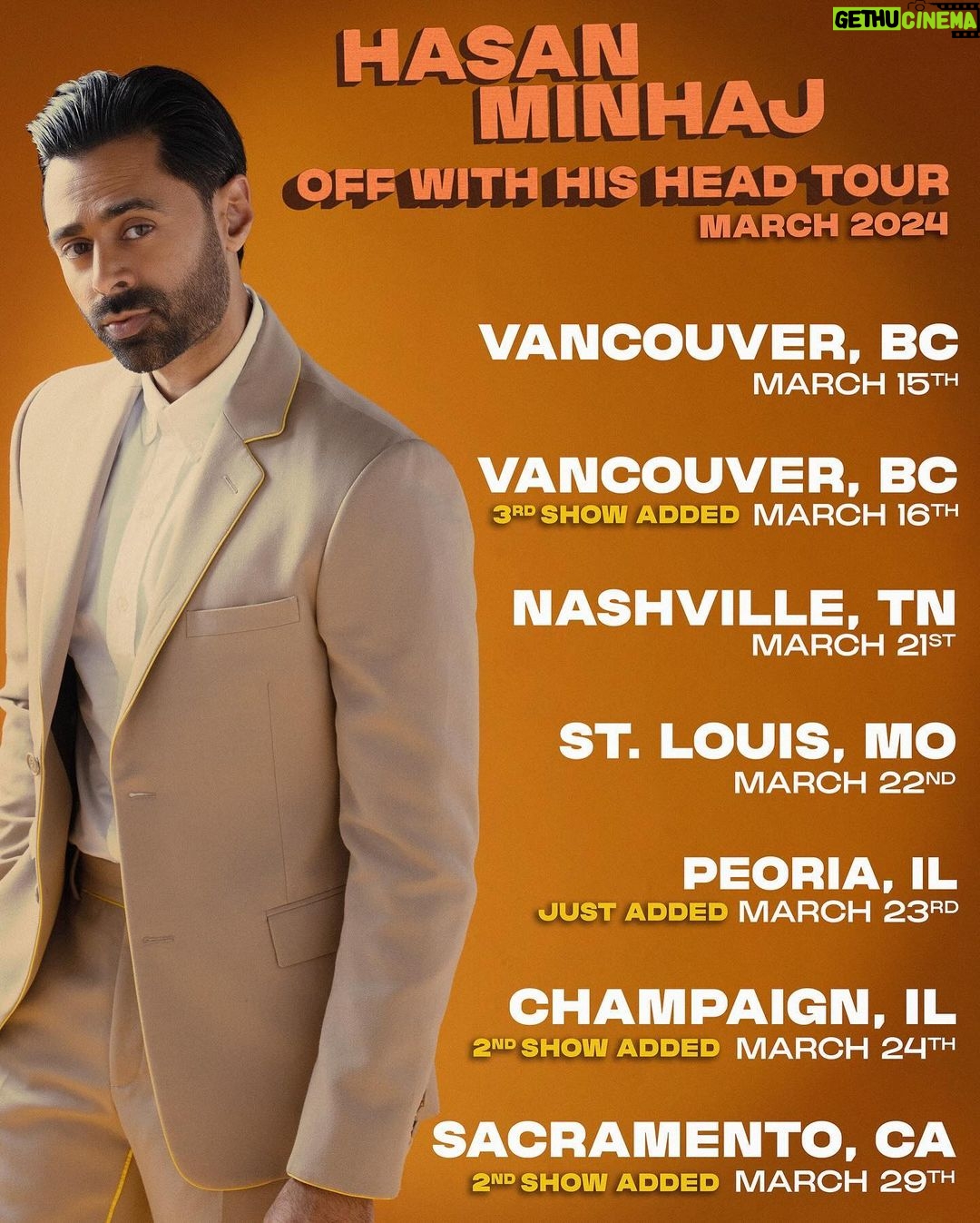 Hasan Minhaj Instagram - Medjool Minhaj coming to your city this March. I prefer pitted dates to non-pitted. I believe the inconvenience is worth the taste profile. I also need to let you know I stole this suit from a Verizon commercial I shot last year. Hope everyone is having a blessed month. π€²π½β£ β£ VANCOUVER (3RD SHOW ADDED) β£β£ PEORIA, IL (NEW SHOW ADDED) β£β£ CHAMPAIGN, IL (2ND SHOW ADDED)β£ SACRAMENTO, CA (2ND SHOW ADDED)