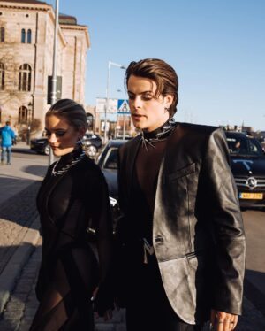 Herman Tømmeraas Instagram - Last night at @ellesverige Galan in Stockholm, got to pull up in the @muglerofficial @hm collection, thank you @styleinscandinavia 🔥Yes, my girl slayed every inch of that outfit🫶🏻 Photos by @hampusforssander 📸
