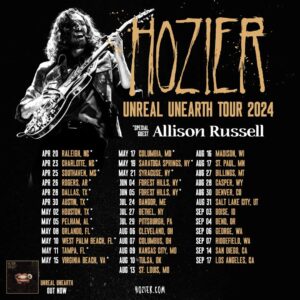 Hozier Instagram - After the sweetest run of US shows, I’m delighted to announce these brand new #UnrealUnearth tour dates for next year 🖤

Tour tickets go on sale now, I can’t wait to be back and I hope to see you there. 

🎟️ www.hozier.com/live