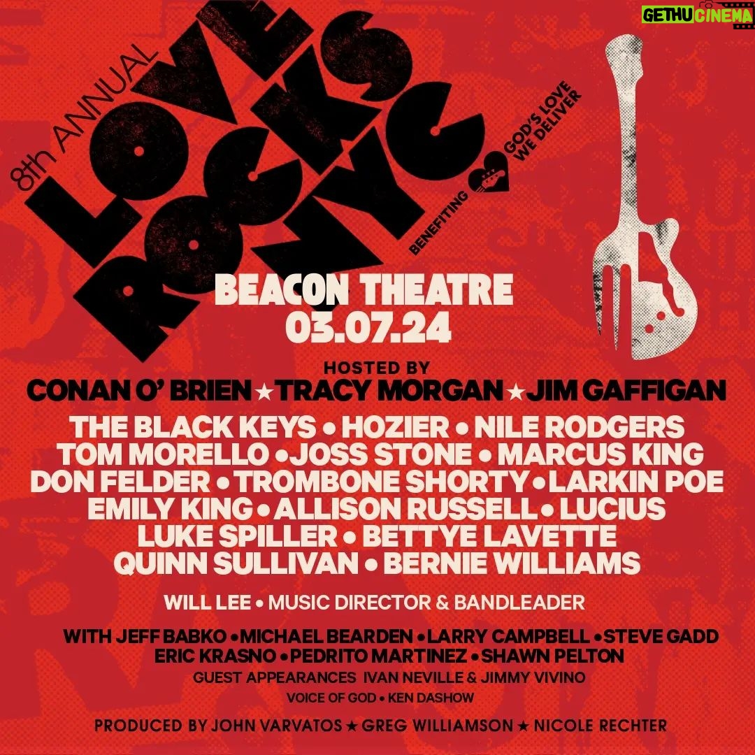 Hozier Instagram - Extremely excited to join this outrageous lineup at #LoveRocksNYC once more. Such a great night for such a great cause, see you there NY. 🎟️ The Beacon Theatre