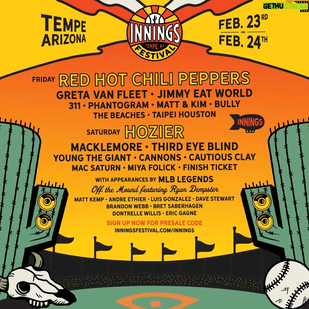 Hozier Instagram - I’m looking forward to performing at @inningsfest next year alongside this wonderful lineup. See you in February Arizona 🖤 Tempe, Arizona