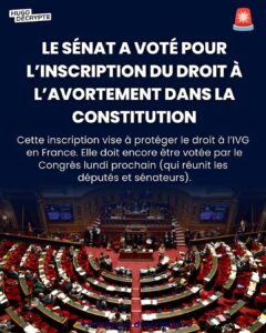 Hugo Travers Instagram - Le Sénat a voté pour l’inscription du droit à l’IVG dans la Constitution 🔴