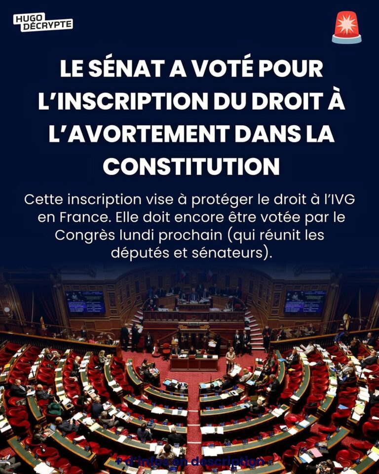 Hugo Travers Instagram - Le Sénat a voté pour l’inscription du droit à l’IVG dans la Constitution 🔴