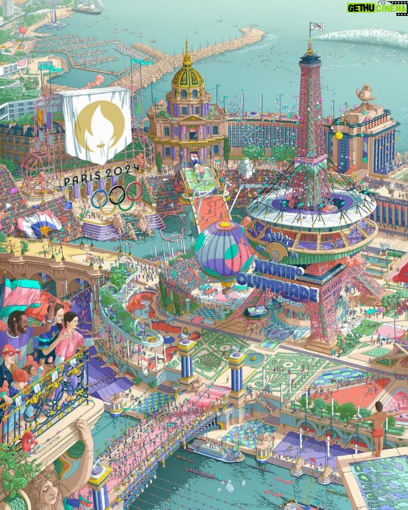 Hugo Travers Instagram - L’affiche officielle des Jeux Olympiques et Paralympiques 2024 est sortie ⬆️ @paris2024 ✏️ L’auteur : le dessinateur Ugo Gattoni