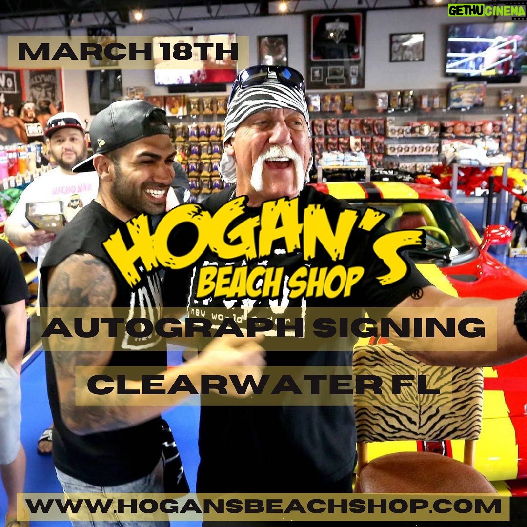 Hulk Hogan Instagram - 3 MORE DAYS!!! March 18th, (2pm-5pm) @hogansbeachshop Clearwater, Fl Autograph Signing❗️Tickets are on sale now… (Link in bio) “LIMITED” 🌐Link: https://hogansbeachshop.com/products/march-18th-clearwater-fl-autograph-signing-hulk-hogan?variant=44469170405663 Hulk Hogan’s Wrestling Shop