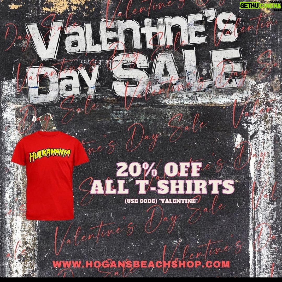 Hulk Hogan Instagram - šValentines Day Saleš Discount last until Valentineās Day. All T-Shirts are 20%Off online only⦠(Link in bio) - Use code āValentineā at Checkout šLink: https://hogansbeachshop.com Hulk Hoganās Wrestling Shop