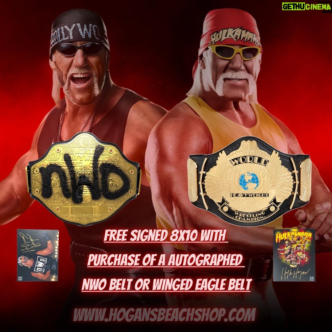 Hulk Hogan Instagram - @hogansbeachshop has a Deal When you Buy a Nwo or Winged Eagle Title belt it will come with a Free Autographed 8x10 With purchase💥 (Link in bio) Available for one week… 🌐Link: https://hogansbeachshop.com/#/cdeb0386-f639-43cd-8875-5d4f0bc003c1/mobile/autofilters=true&filter_execution=and&page=1&query=free+8x1&query_name=match_and&rpp=10