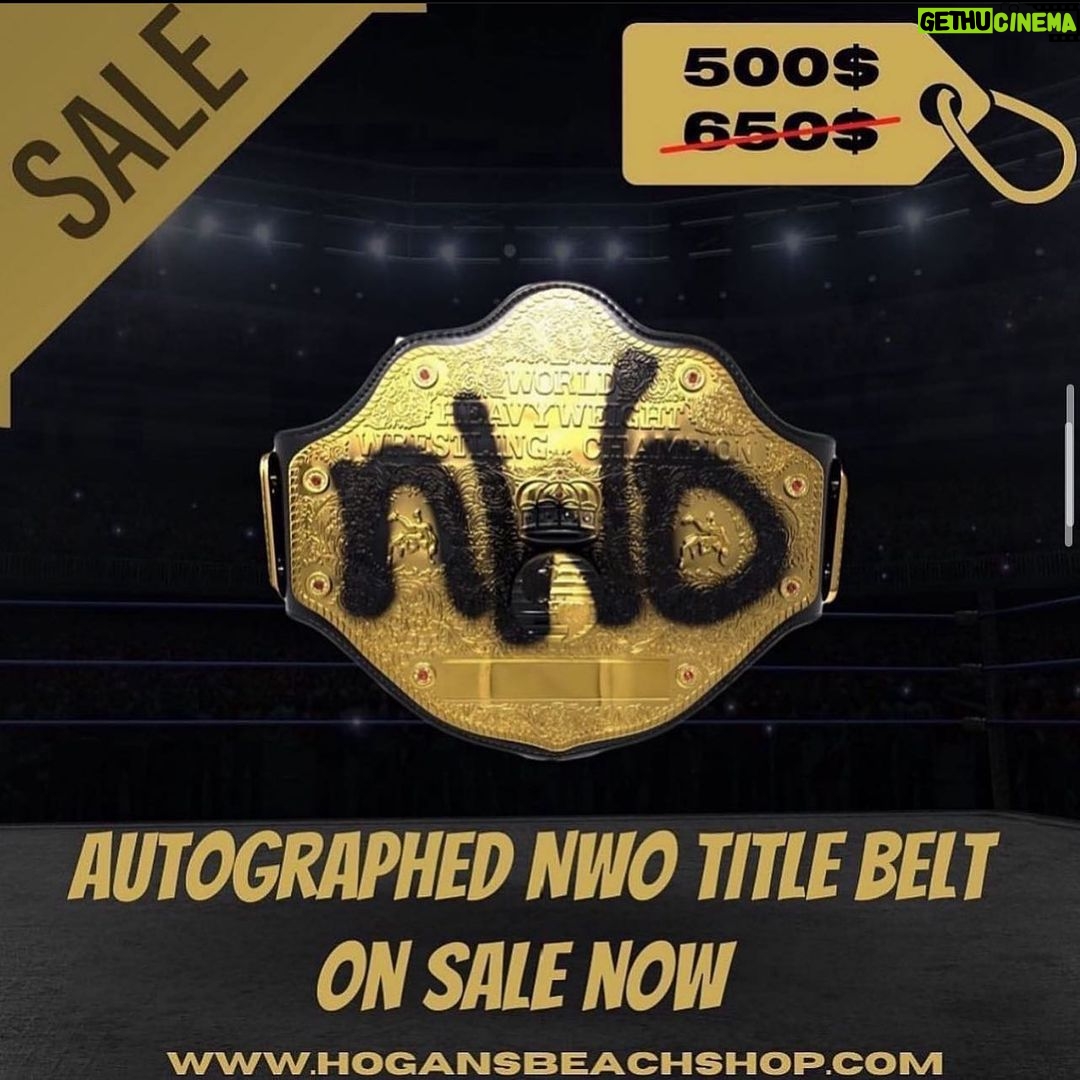 Hulk Hogan Instagram - @hogansbeachshop (Limited) WCW NWO Hollywood Hogan Championship Title Belts Autographed On sale now until Friday… LIMITED QUANTITIES So get them while you can + It comes with a free signed Bandana‼️ (Link in bio) 🌐Link: https://hogansbeachshop.com/products/hollywood-hogan-signed-wcw-nwo-championship-belt-replica?_pos=3&_sid=d4cd3d7b9&_ss=r