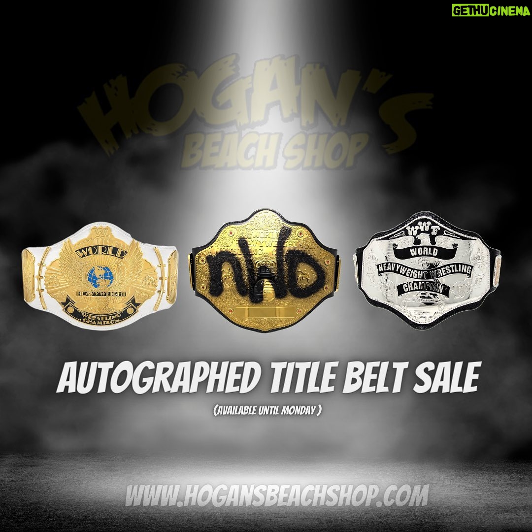 Hulk Hogan Instagram - Autographed Title Belts are On sale Now until Monday @hogansbeachshop Available in store or online(Link in bio) Visit our website for more information!!! šLink: https://hogansbeachshop.com/collections/autographed-titles-belts Hulk Hoganās Wrestling Shop