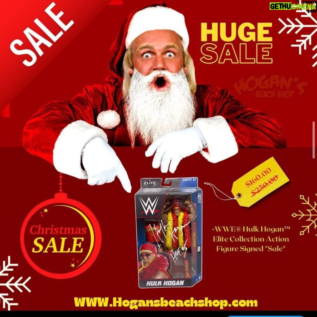 Hulk Hogan Instagram - 🚨HUGE SALE🚨WE HAVE (10) WWE® Hulk Hogan™ Elite Collection Action Figures are 160$ Autographed Until Monday that’s 36% Off for a limited time & limited Quantity… The perfect Present for Christmas🎁 (Link in bio) • @hogansbeachshop • @hoganshangout 🌐Link: https://hogansbeachshop.com/products/wwe®-hulk-hogan™-elite-collection-action-figure-signed?_pos=2&_sid=5723db0e7&_ss=r
