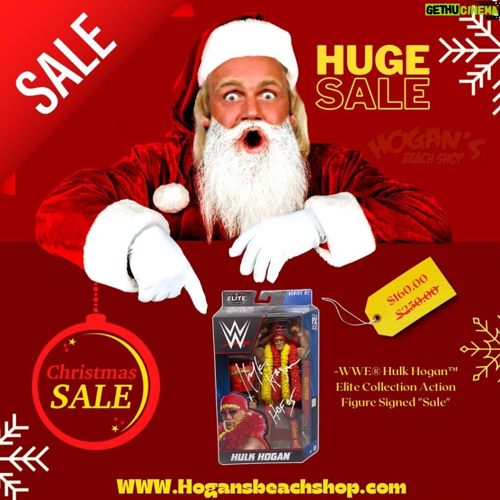 Hulk Hogan Instagram - 🚨HUGE SALE🚨WE HAVE (10) WWE® Hulk Hogan™ Elite Collection Action Figures are 160$ Autographed Until Monday that’s 36% Off for a limited time & limited Quantity… The perfect Present for Christmas🎁 (Link in bio) • @hogansbeachshop • @hoganshangout 🌐Link: https://hogansbeachshop.com/products/wwe®-hulk-hogan™-elite-collection-action-figure-signed?_pos=2&_sid=5723db0e7&_ss=r Hulk Hogan’s Wrestling Shop