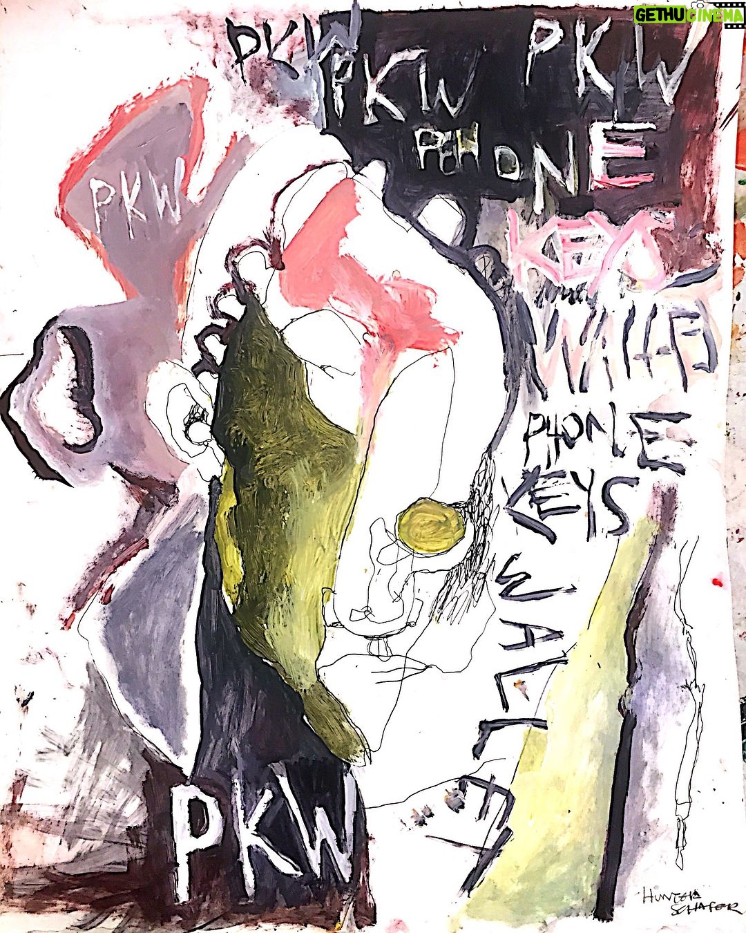 Hunter Schafer Instagram - acrylic/ink work from last Sunday during which I had lost all 3 components of the PKW device (phone keys AND wallet) and was at the mercy of nyc with my notebook for directions and shifty mta scamming tactics.