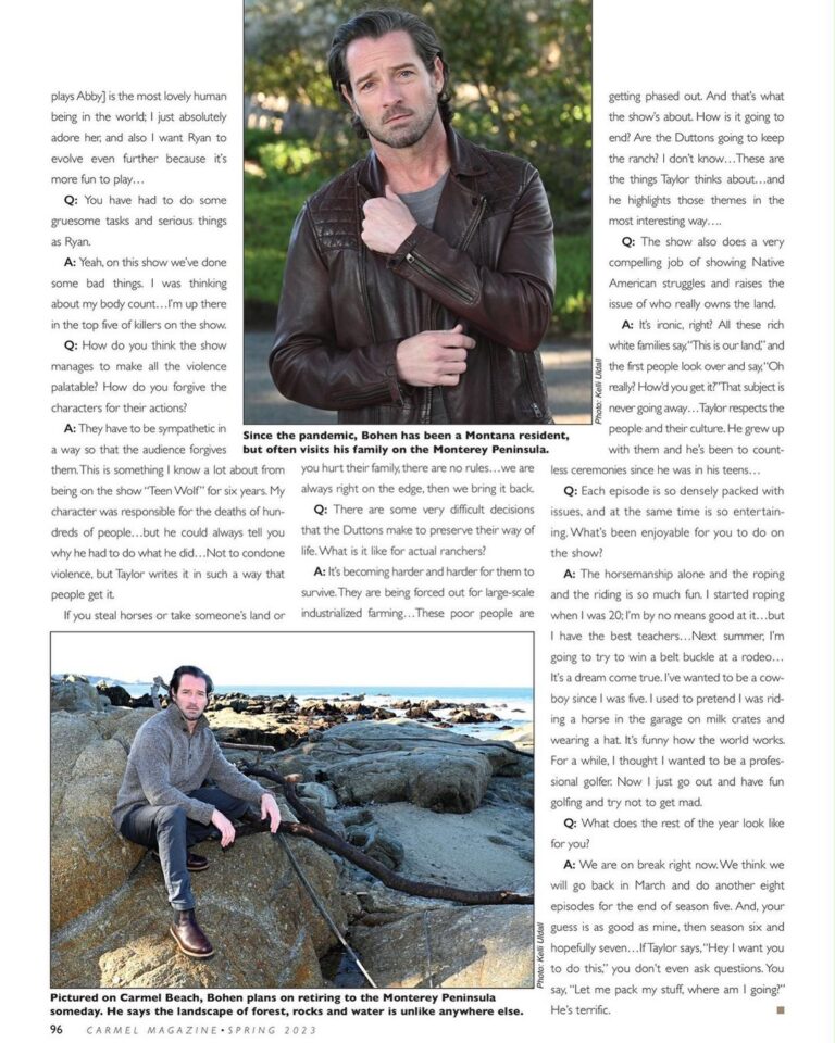 Ian Bohen Instagram - I’m SUPER jazzed for this one as it’s my hometown and the most special place in my world. I hope you like it. @carmelmagazine * Cover and last page 📸’s by Kelli Story by @brettwilburcarmel * Portraits by my wildly talented brother from another mother and adventure amigo @emersonmiller 🤠