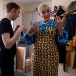 Ian McKellen Instagram - Tom @tomtom860, my indispensable dresser. Me, drying finger nails newly varnished in rainbow colours. https://mothergooseshow.co.uk Photo by @FredericAranda